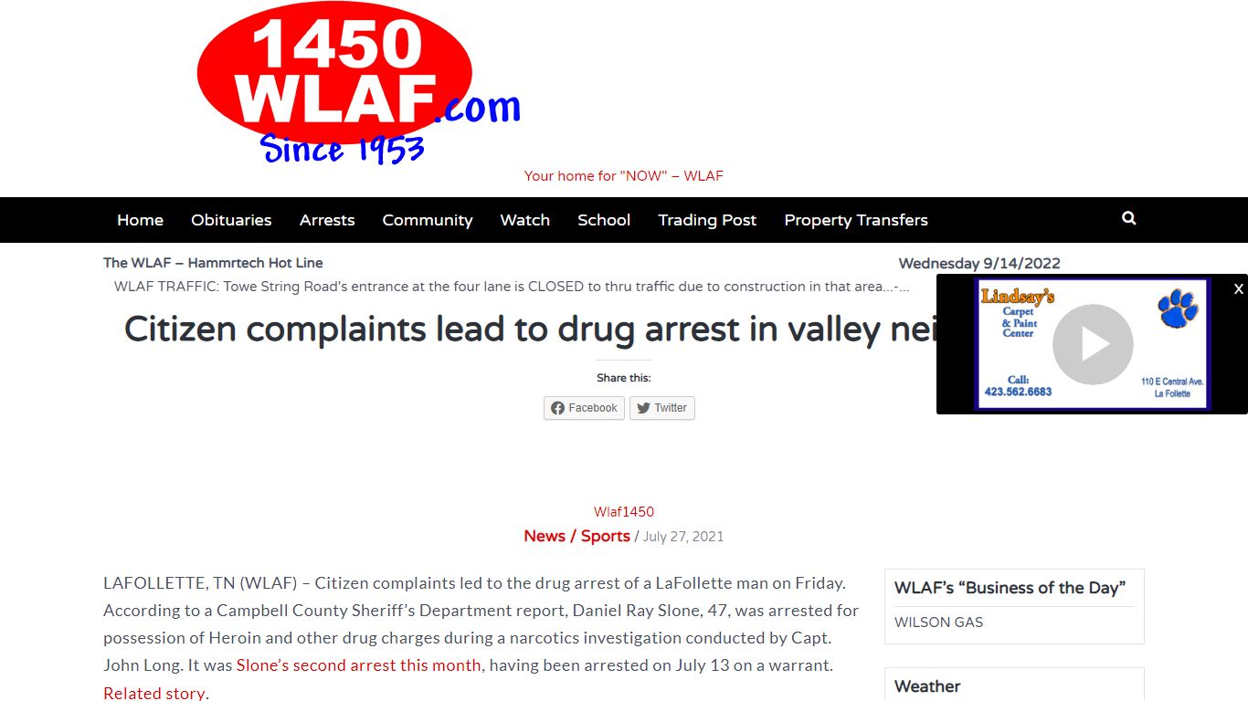 Citizen complaints lead to drug arrest in valley neighborhood - WLAF