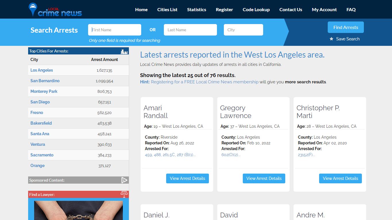 West Los Angeles California Arrest Records | Local Crime News